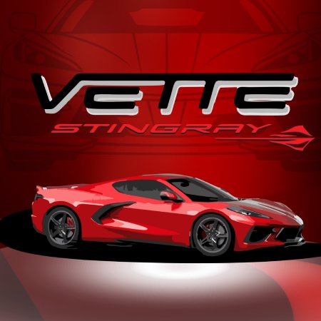 Bold red sports car vector illustration with chrome wordmark
