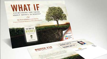Tri-fold event mailer with editorial cover and program detail